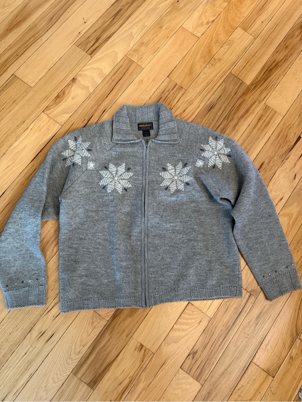 Woolrich Gray Full-Zip Snowflake Knit Sweater